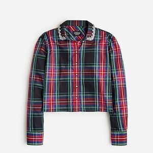 NWT J. Crew Collection embellished cropped shirt in Stewart tartan cotton poplin